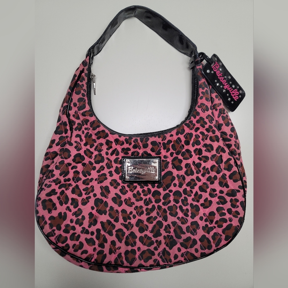 Betsey Johnson Betseyville Pink Leopard Quilted Hobo Purse Bag EUC